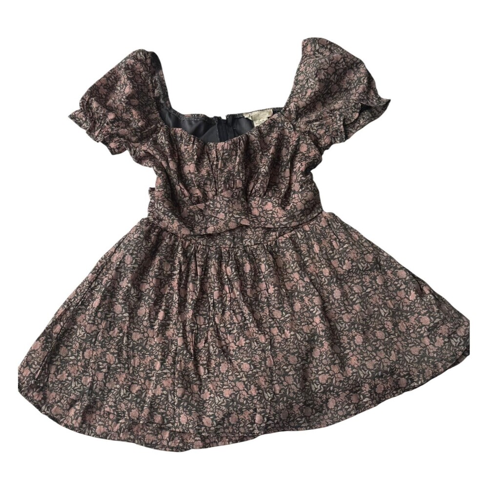 Altar'd State Floral Romper Dress Women Size S Pink Black Puff Sleeve